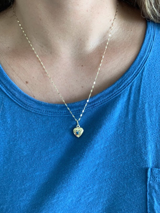 14k Solid Gold Heart Necklace for Women | Puffed Heart Pendant Necklace | 14K Real Gold Heart Jewelry | Gold Love Necklace