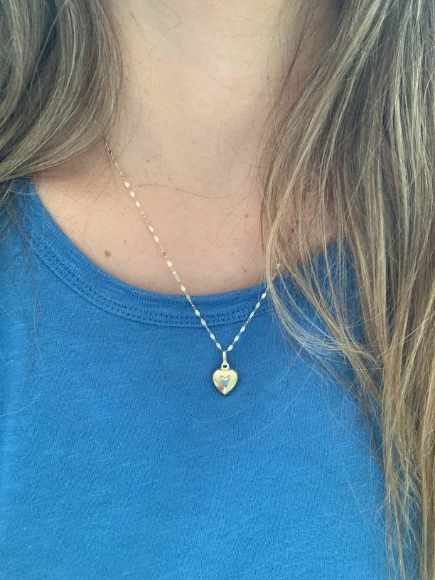 14k Solid Gold Heart Necklace for Women | Puffed Heart Pendant Necklace | 14K Real Gold Heart Jewelry | Gold Love Necklace