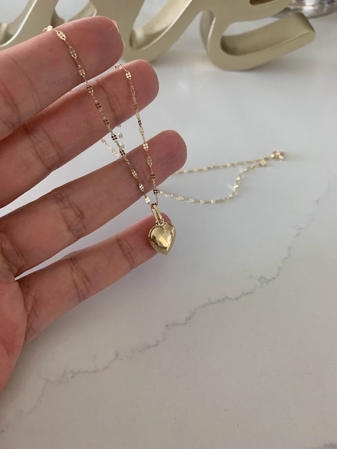14k Solid Gold Heart Necklace for Women | Puffed Heart Pendant Necklace | 14K Real Gold Heart Jewelry | Gold Love Necklace