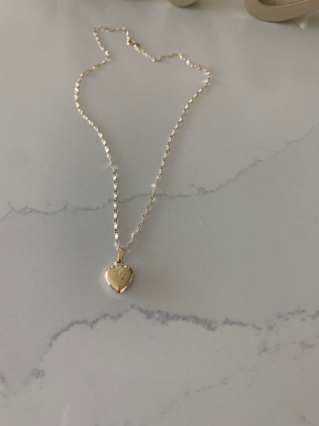 14k Solid Gold Heart Necklace for Women | Puffed Heart Pendant Necklace | 14K Real Gold Heart Jewelry | Gold Love Necklace