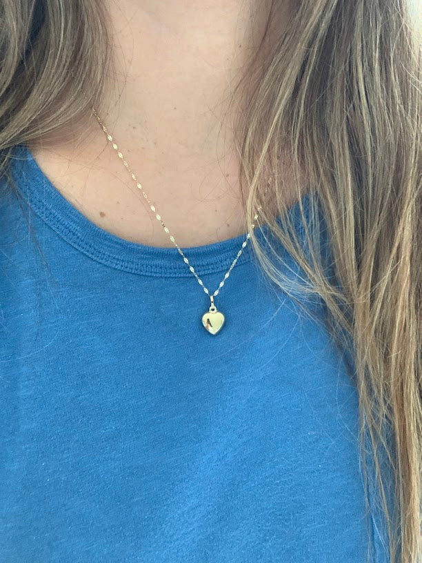 14k Solid Gold Heart Necklace for Women | Puffed Heart Pendant Necklace | 14K Real Gold Heart Jewelry | Gold Love Necklace