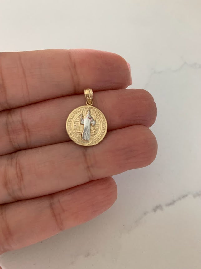 14K Gold Two Tone Saint Benedict Pendant | Everyday Jewelry | Saint Benedict