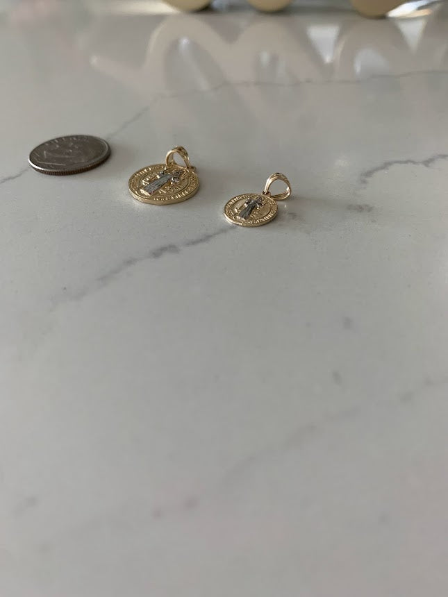 11MM or 15MM 14K Solid Gold Saint Benedict | Yellow and White Religious | Saint Benedict Pendant | Two TONE 14K Solid Gold Pendant
