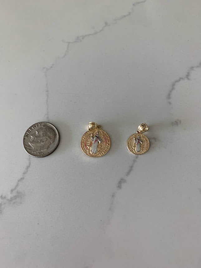 11MM or 15MM 14K Solid Gold Saint Benedict | Yellow and White Religious | Saint Benedict Pendant | Two TONE 14K Solid Gold Pendant