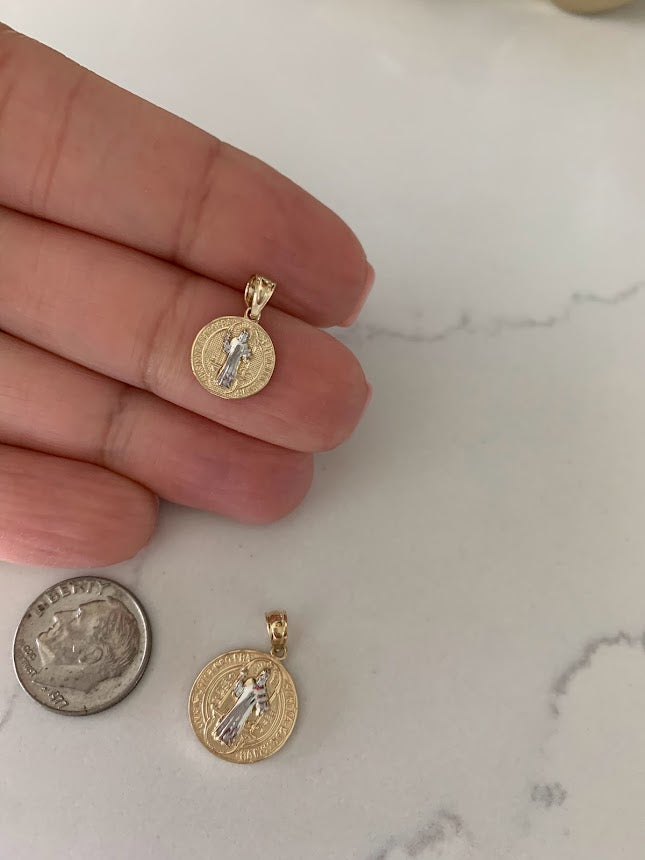11MM or 15MM 14K Solid Gold Saint Benedict | Yellow and White Religious | Saint Benedict Pendant | Two TONE 14K Solid Gold Pendant