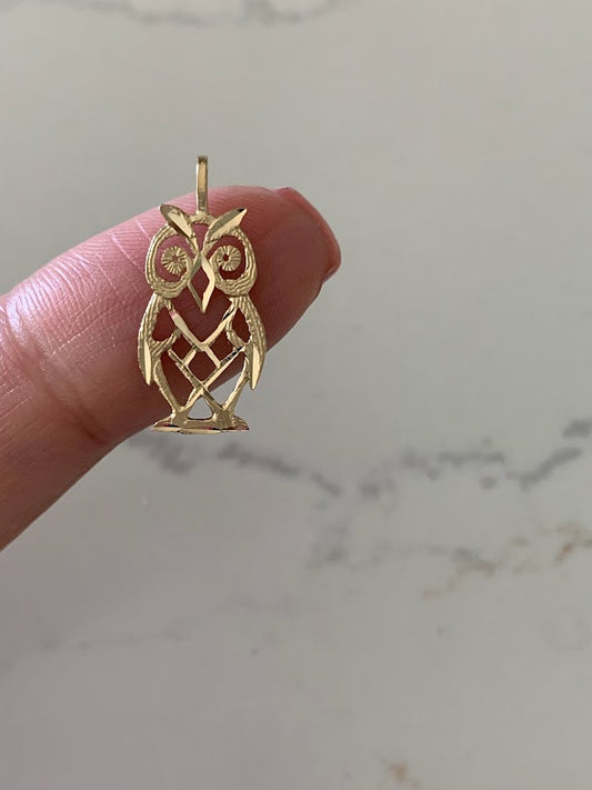 14K Solid Gold Owl Pendant | Yellow Gold Pendant | Owl Pendant | 14K Solid Gold Pendant
