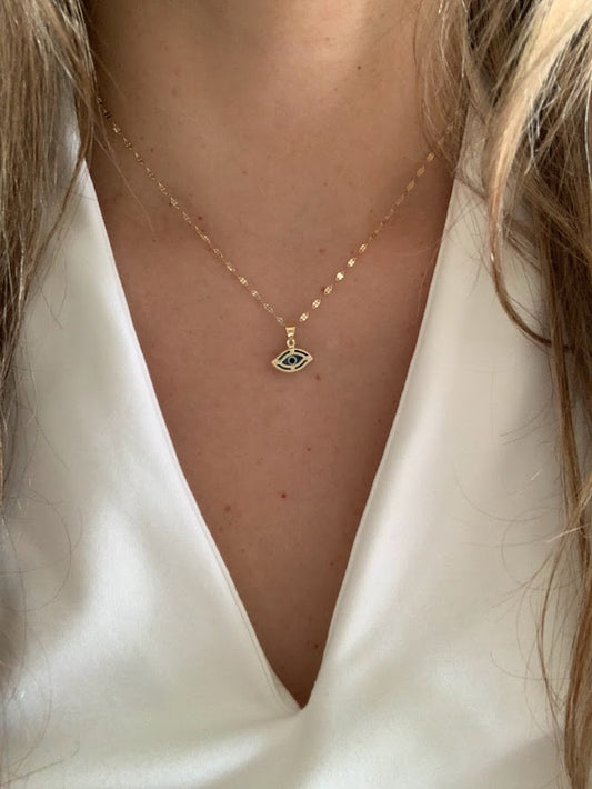 Evil Eye Necklace in 14K Solid Gold | Protection Necklace for Women | 14K Real Gold Jewelry | Gift for Her | Evil Eye Necklace