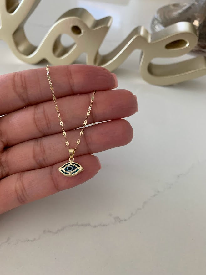 Evil Eye Necklace in 14K Solid Gold | Protection Necklace for Women | 14K Real Gold Jewelry | Gift for Her | Evil Eye Necklace