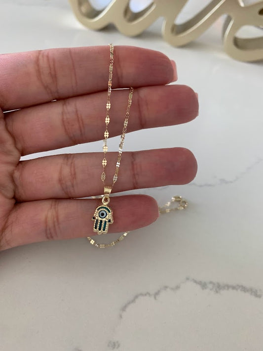 Hamsa Evil Eye Necklace in 14K Solid Gold | Protection Necklace for Women | 14K Real Gold Jewelry | Gift for Her | Hamsa Evil Eye Necklace
