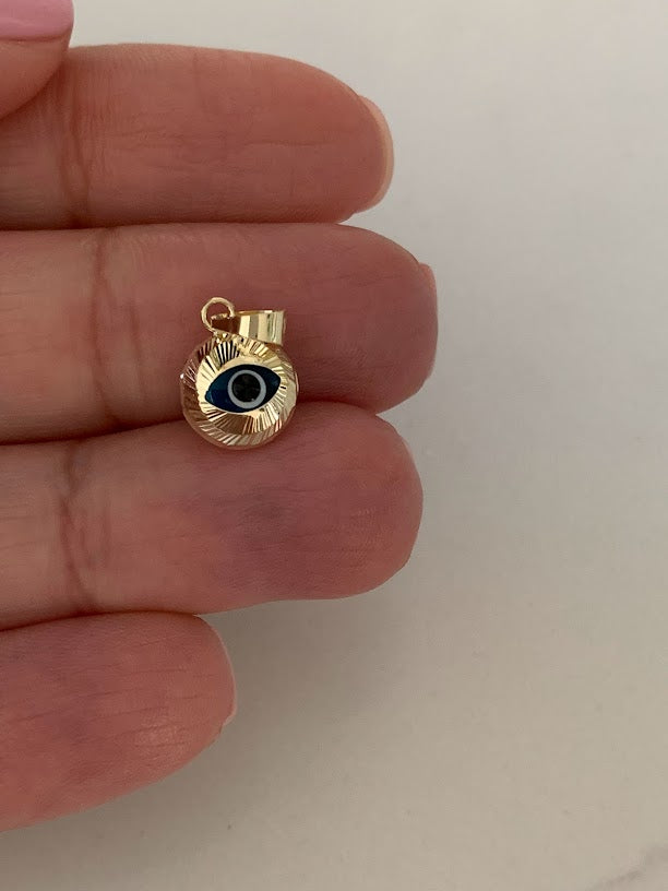 14K Solid Gold Evil Eye Pendant, Hamsa Evil Eye