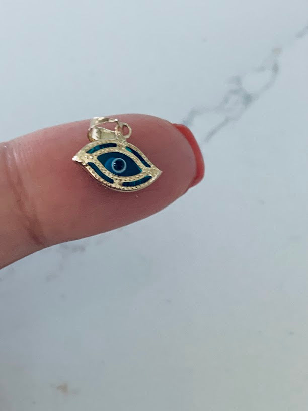 14K Solid Gold Evil Eye Pendant, Hamsa Evil Eye