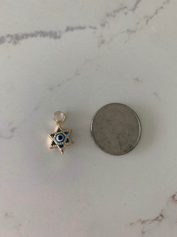 14K Solid Gold Blue Evil Eye Pendant | Round, Star of David, Hamsa, Evil Eye Charms | Gold Charms | Protection Charms | Round Shape Evil Eye