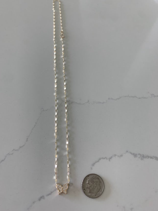 14K Gold Butterfly Necklace 16", 18",20",22", Butterfly Chain, Shiny Minimalist Mirror Chain, Layering Necklace, Butterfly Chain, Butterfly