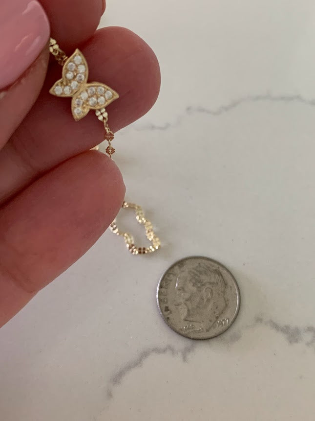 14K Gold Butterfly Necklace 16", 18",20",22", Butterfly Chain, Shiny Minimalist Mirror Chain, Layering Necklace, Butterfly Chain, Butterfly