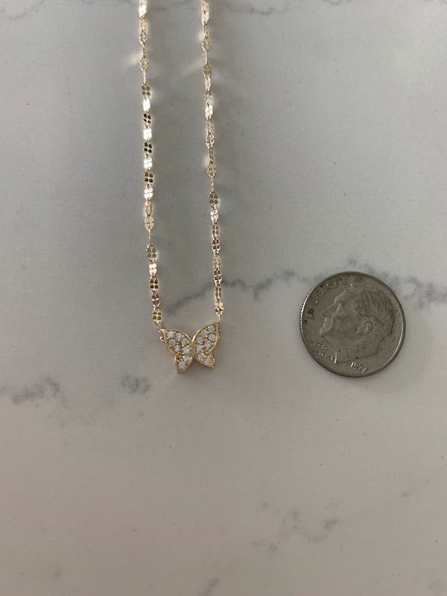 14K Gold Butterfly Necklace 16", 18",20",22", Butterfly Chain, Shiny Minimalist Mirror Chain, Layering Necklace, Butterfly Chain, Butterfly