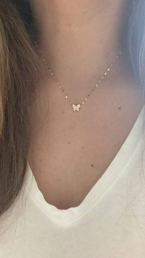 14K Gold Butterfly Necklace 16", 18",20",22", Butterfly Chain, Shiny Minimalist Mirror Chain, Layering Necklace, Butterfly Chain, Butterfly
