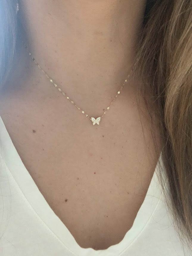 14K Gold Butterfly Necklace 16", 18",20",22", Butterfly Chain, Shiny Minimalist Mirror Chain, Layering Necklace, Butterfly Chain, Butterfly