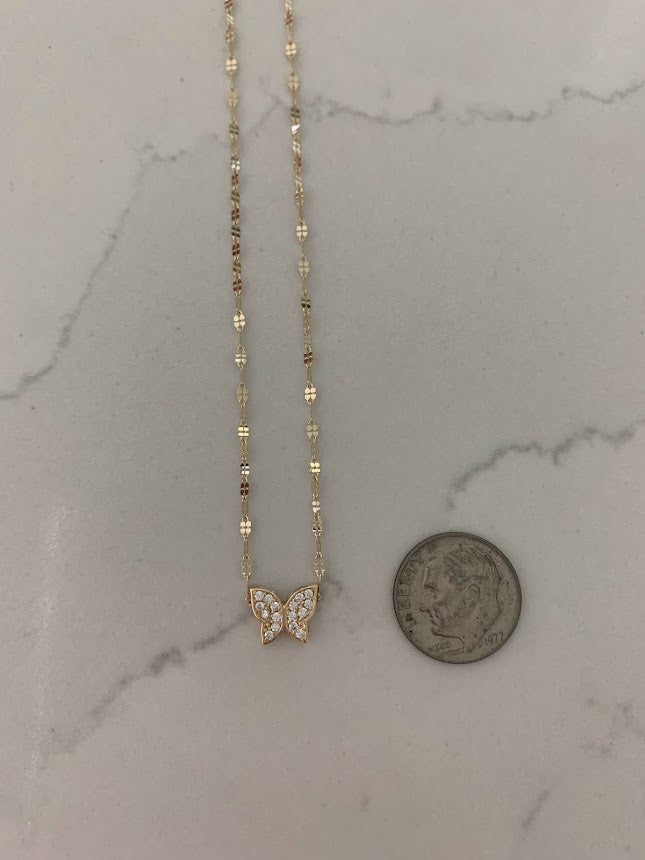 14K Gold Butterfly Necklace 16", 18",20",22", Butterfly Chain, Shiny Minimalist Mirror Chain, Layering Necklace, Butterfly Chain, Butterfly