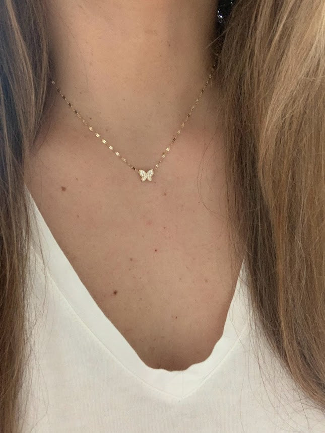 14K Gold Butterfly Necklace 16", 18",20",22", Butterfly Chain, Shiny Minimalist Mirror Chain, Layering Necklace, Butterfly Chain, Butterfly