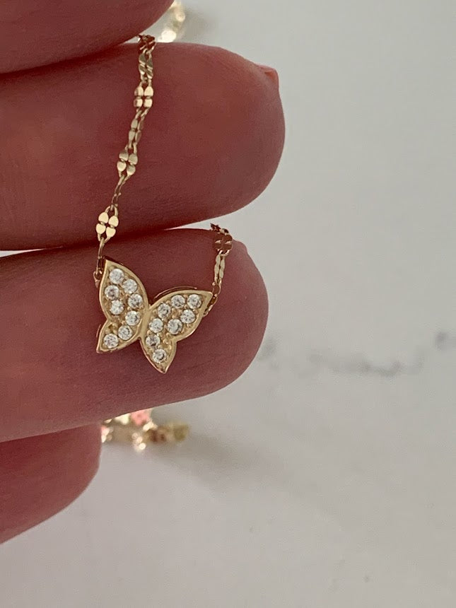 14K Gold Butterfly Necklace 16", 18",20",22", Butterfly Chain, Shiny Minimalist Mirror Chain, Layering Necklace, Butterfly Chain, Butterfly