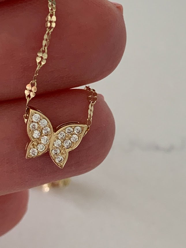 14K Gold Butterfly Necklace 16", 18",20",22", Butterfly Chain, Shiny Minimalist Mirror Chain, Layering Necklace, Butterfly Chain, Butterfly