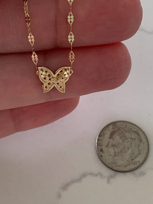 14K Gold Butterfly Necklace 16", 18",20",22", Butterfly Chain, Shiny Minimalist Mirror Chain, Layering Necklace, Butterfly Chain, Butterfly