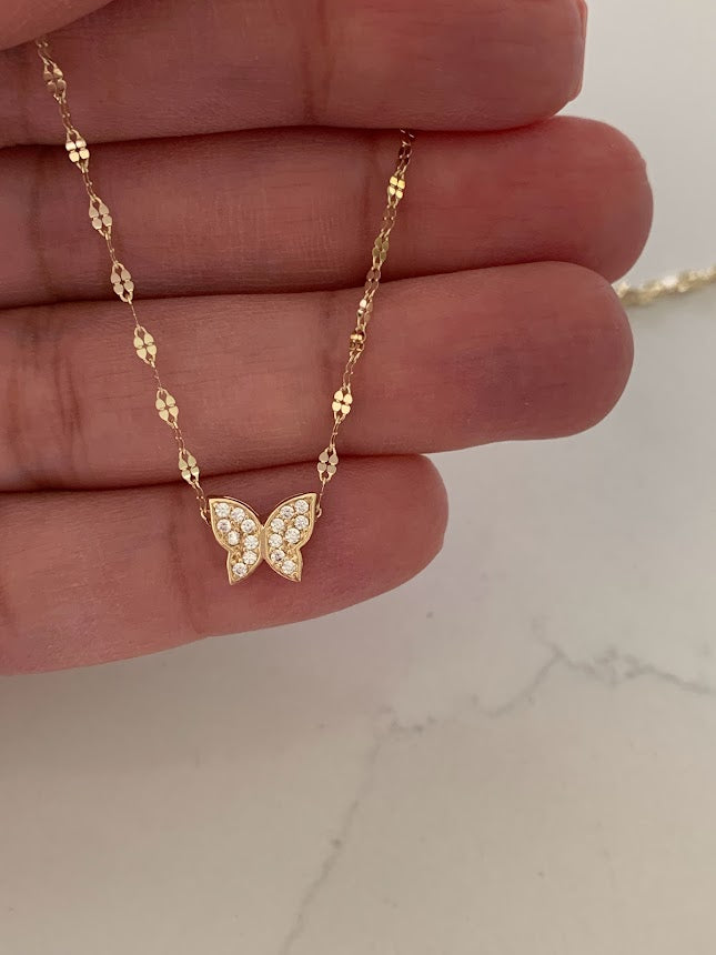 14K Gold Butterfly Necklace 16", 18",20",22", Butterfly Chain, Shiny Minimalist Mirror Chain, Layering Necklace, Butterfly Chain, Butterfly