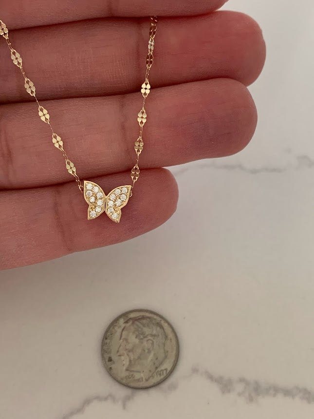 14K Gold Butterfly Necklace 16", 18",20",22", Butterfly Chain, Shiny Minimalist Mirror Chain, Layering Necklace, Butterfly Chain, Butterfly