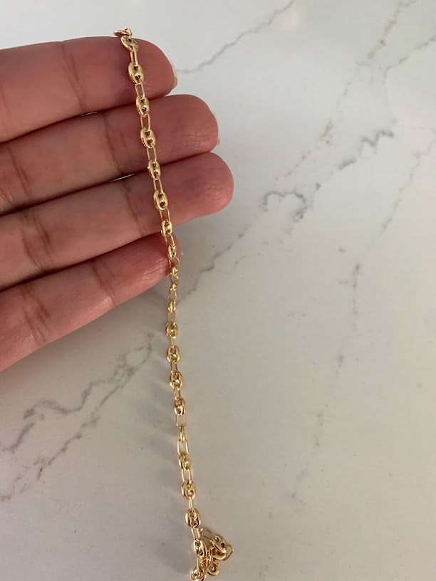 14K Gold Puffed Mariner Anklet Bracelet, 4MM Wide, Real 14K Gold Anklet, Gold Ankle Bracelet, Women Ankle Jewelry, Puffed Mariner Anklet