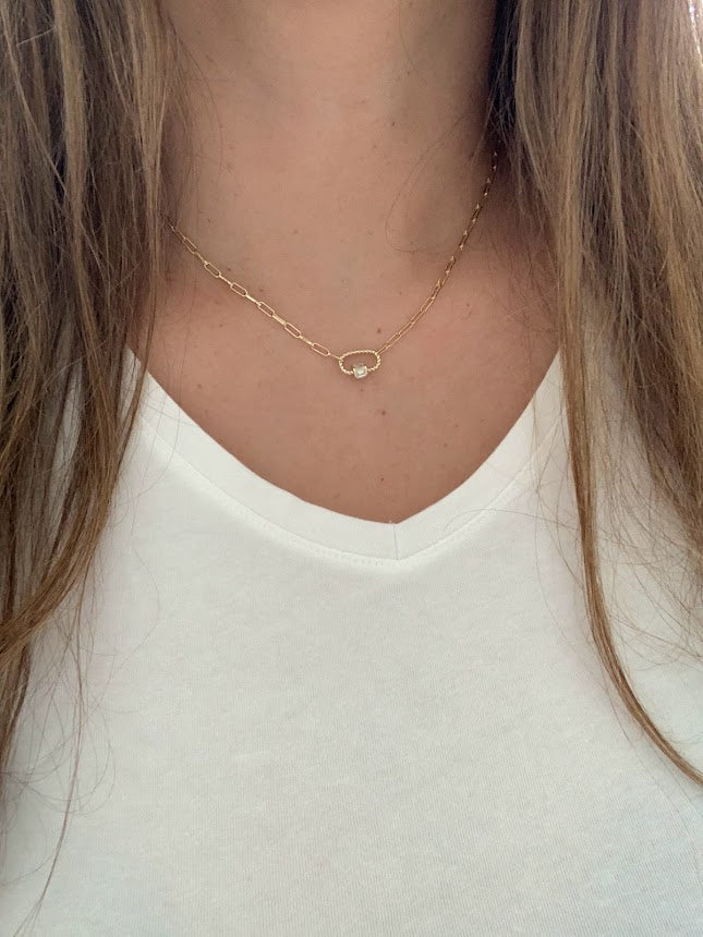 Cubic Zirconia Carabiner Lock Paperclip Link Necklace | Carabiner Paperclip Necklace | Gold over Silver 16"+2" | EXCELLENT QUALITY