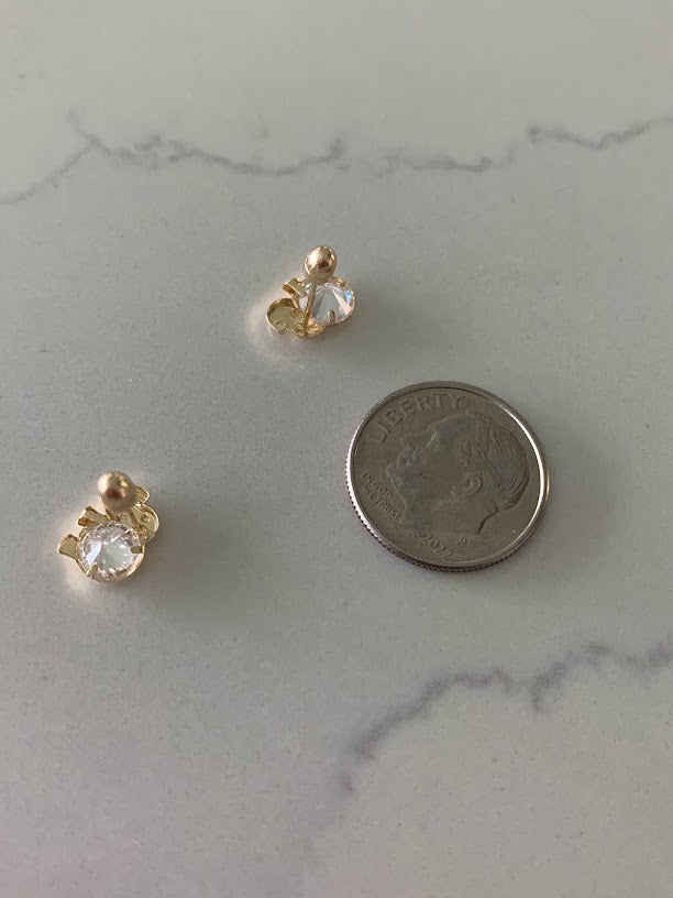 14K Bezel Clear Elephant Earrings, Dainty Earrings, Women Earrings, Kid Earrings, Solid Gold Elephant, Clear Elephants, Gold Earrings