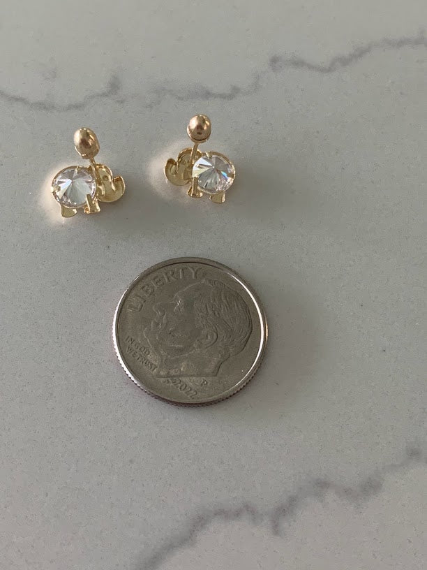 14K Bezel Clear Elephant Earrings, Dainty Earrings, Women Earrings, Kid Earrings, Solid Gold Elephant, Clear Elephants, Gold Earrings