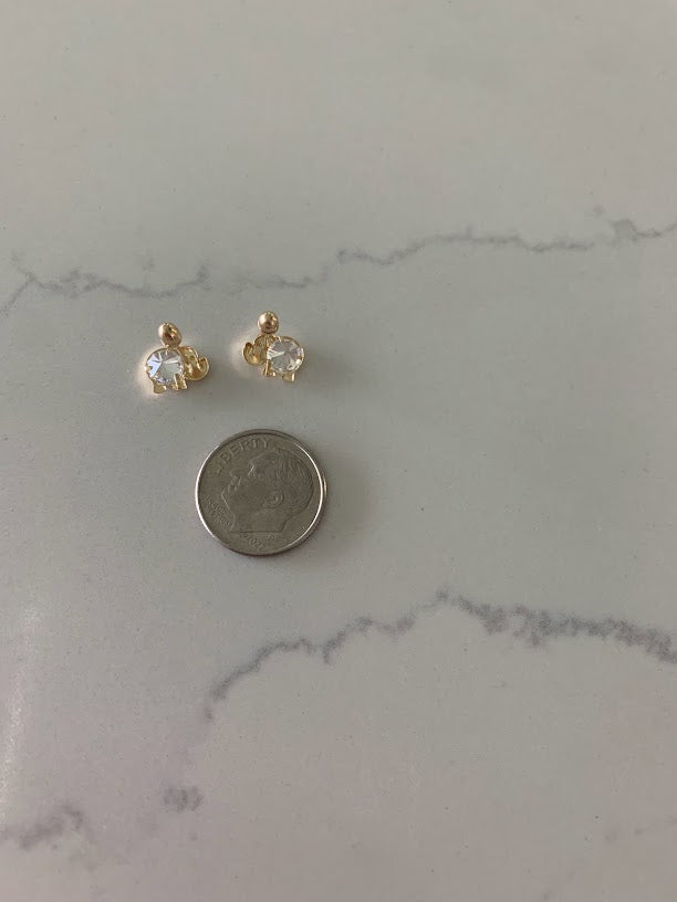 14K Bezel Clear Elephant Earrings, Dainty Earrings, Women Earrings, Kid Earrings, Solid Gold Elephant, Clear Elephants, Gold Earrings