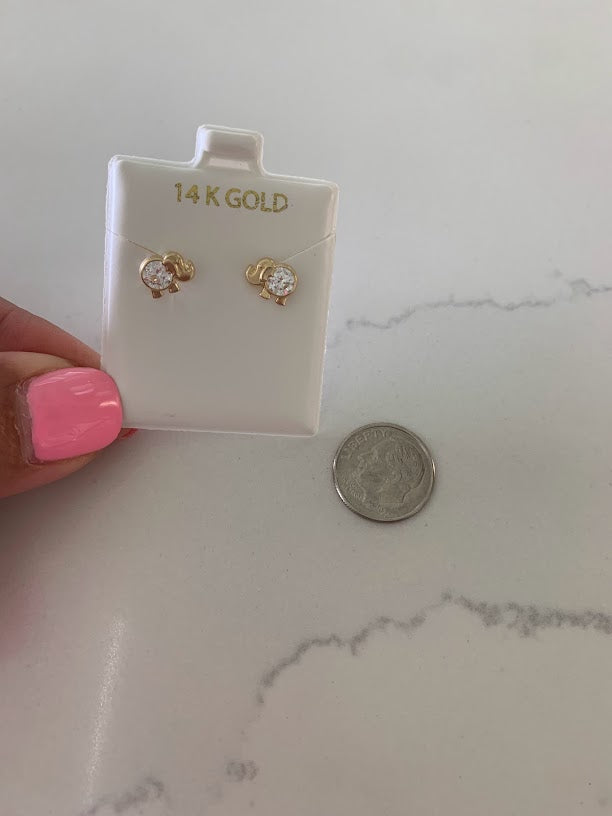 14K Bezel Clear Elephant Earrings, Dainty Earrings, Women Earrings, Kid Earrings, Solid Gold Elephant, Clear Elephants, Gold Earrings