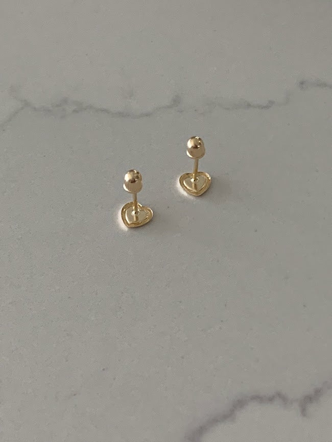 14K Solid Gold Enamel Heart Earrings | Dainty Red Hearts Stud Earrings | Pearl Earrings | Heart Studs | Girl Studs
