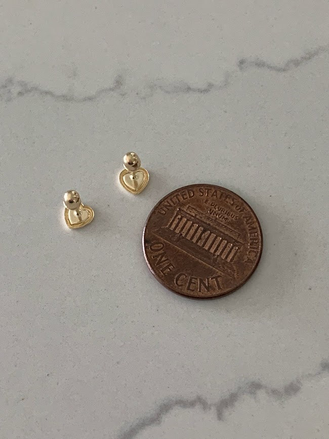 14K Solid Gold Enamel Heart Earrings | Dainty Red Hearts Stud Earrings | Pearl Earrings | Heart Studs | Girl Studs