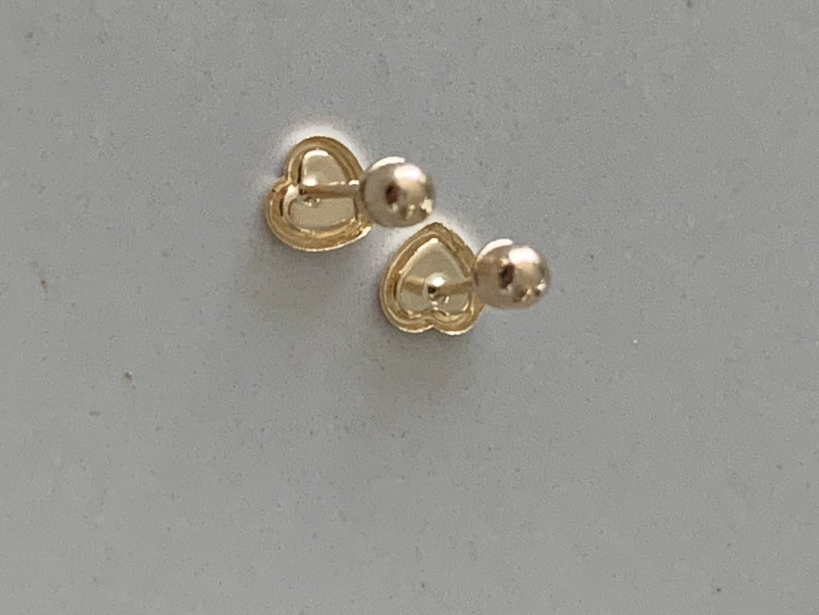 14K Solid Gold Enamel Heart Earrings | Dainty Red Hearts Stud Earrings | Pearl Earrings | Heart Studs | Girl Studs