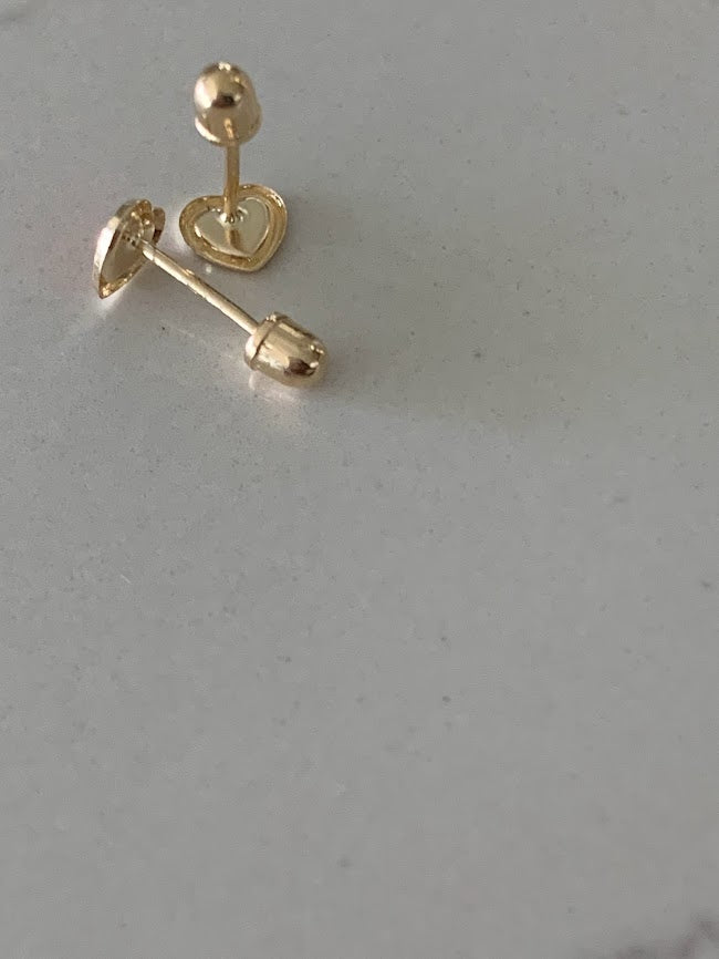 14K Solid Gold Enamel Heart Earrings | Dainty Red Hearts Stud Earrings | Pearl Earrings | Heart Studs | Girl Studs
