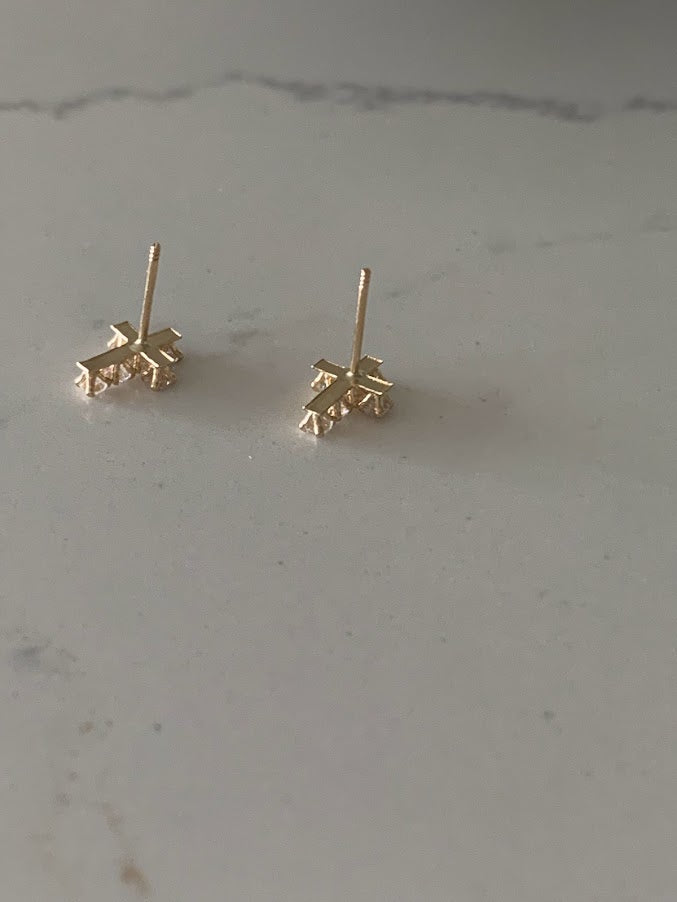 14K Gold Cross Earrings | Dainty Cubic Zirconia Cross Earrings | Gold Cross Studs | Minimalist Earrings | Baptism or Confirmation Gift