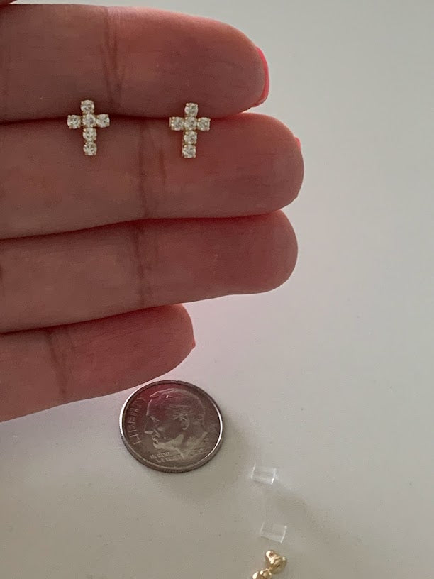 14K Gold Cross Earrings | Dainty Cubic Zirconia Cross Earrings | Gold Cross Studs | Minimalist Earrings | Baptism or Confirmation Gift