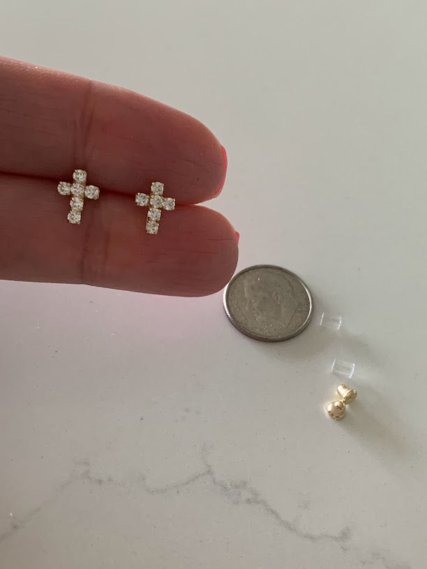 14K Gold Cross Earrings | Dainty Cubic Zirconia Cross Earrings | Gold Cross Studs | Minimalist Earrings | Baptism or Confirmation Gift