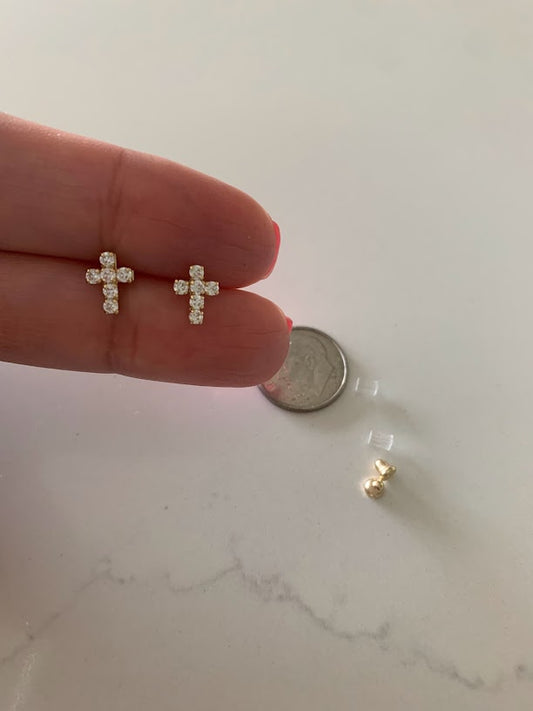 14K Gold Cross Earrings | Dainty Cubic Zirconia Cross Earrings | Gold Cross Studs | Minimalist Earrings | Baptism or Confirmation Gift