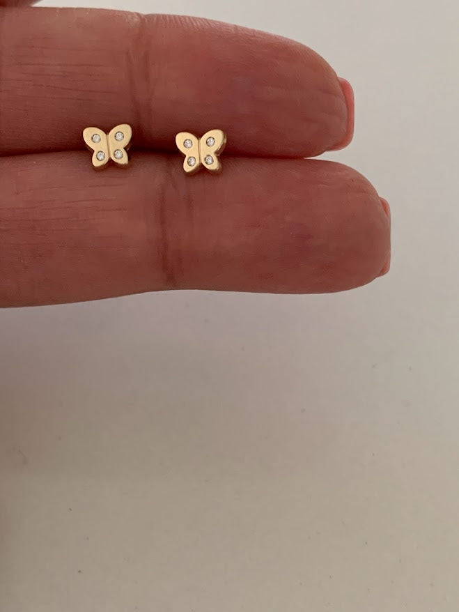 14k Gold Butterfly Earrings, Cubic Zirconia Dainty Gold Butterfly Stud, Butterflies, Earrings, Tiny Earrings, Studs, Minimal Earrings, 6x5MM