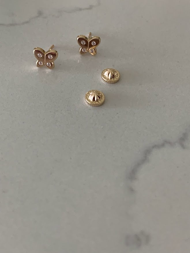14k Gold Butterfly Earrings, Cubic Zirconia Dainty Gold Butterfly Stud, Butterflies, Earrings, Tiny Earrings, Studs, Minimal Earrings, 6x5MM