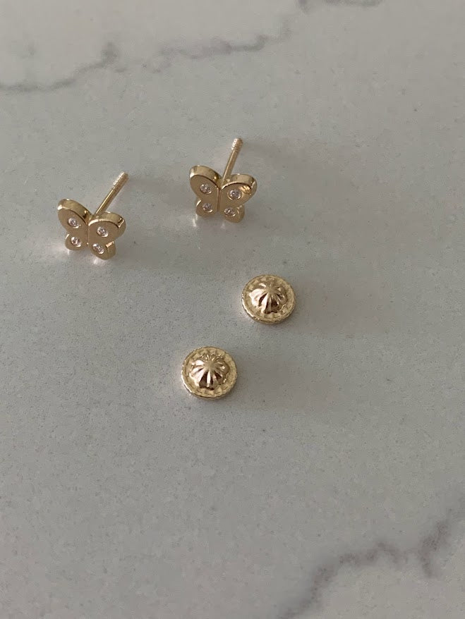 14k Gold Butterfly Earrings, Cubic Zirconia Dainty Gold Butterfly Stud, Butterflies, Earrings, Tiny Earrings, Studs, Minimal Earrings, 6x5MM