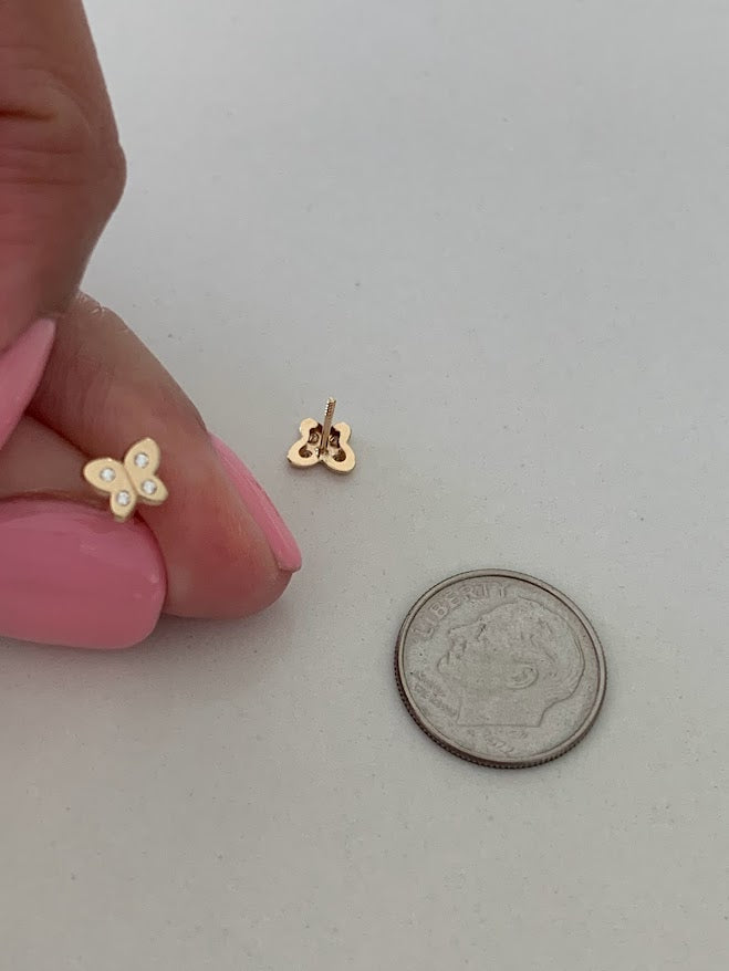 14k Gold Butterfly Earrings, Cubic Zirconia Dainty Gold Butterfly Stud, Butterflies, Earrings, Tiny Earrings, Studs, Minimal Earrings, 6x5MM