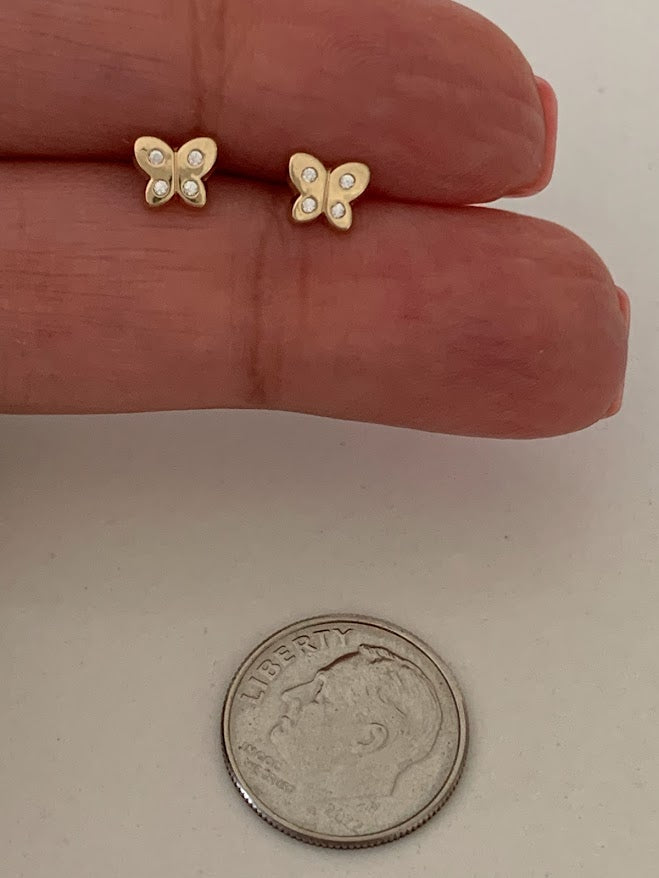 14k Gold Butterfly Earrings, Cubic Zirconia Dainty Gold Butterfly Stud, Butterflies, Earrings, Tiny Earrings, Studs, Minimal Earrings, 6x5MM
