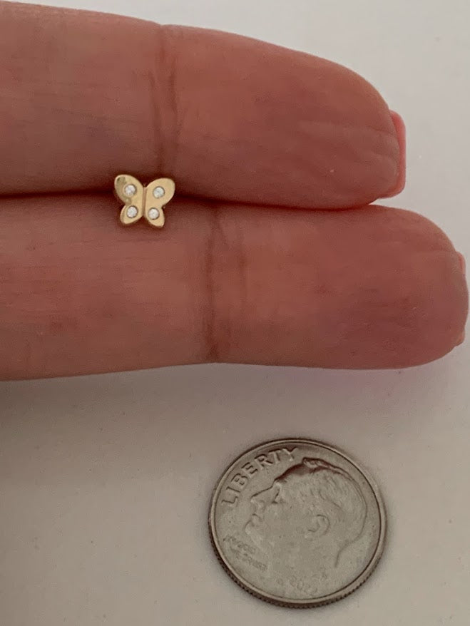 14k Gold Butterfly Earrings, Cubic Zirconia Dainty Gold Butterfly Stud, Butterflies, Earrings, Tiny Earrings, Studs, Minimal Earrings, 6x5MM