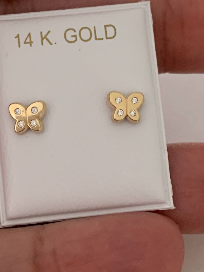 14k Gold Butterfly Earrings, Cubic Zirconia Dainty Gold Butterfly Stud, Butterflies, Earrings, Tiny Earrings, Studs, Minimal Earrings, 6x5MM
