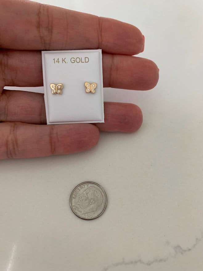 14k Gold Butterfly Earrings, Cubic Zirconia Dainty Gold Butterfly Stud, Butterflies, Earrings, Tiny Earrings, Studs, Minimal Earrings, 6x5MM